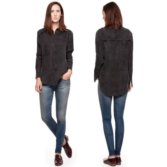 Paper Denim & Cloth Black Cupro Meeker Shirt Western Yoke Detail Small NWT $308 - Picture 1 of 10